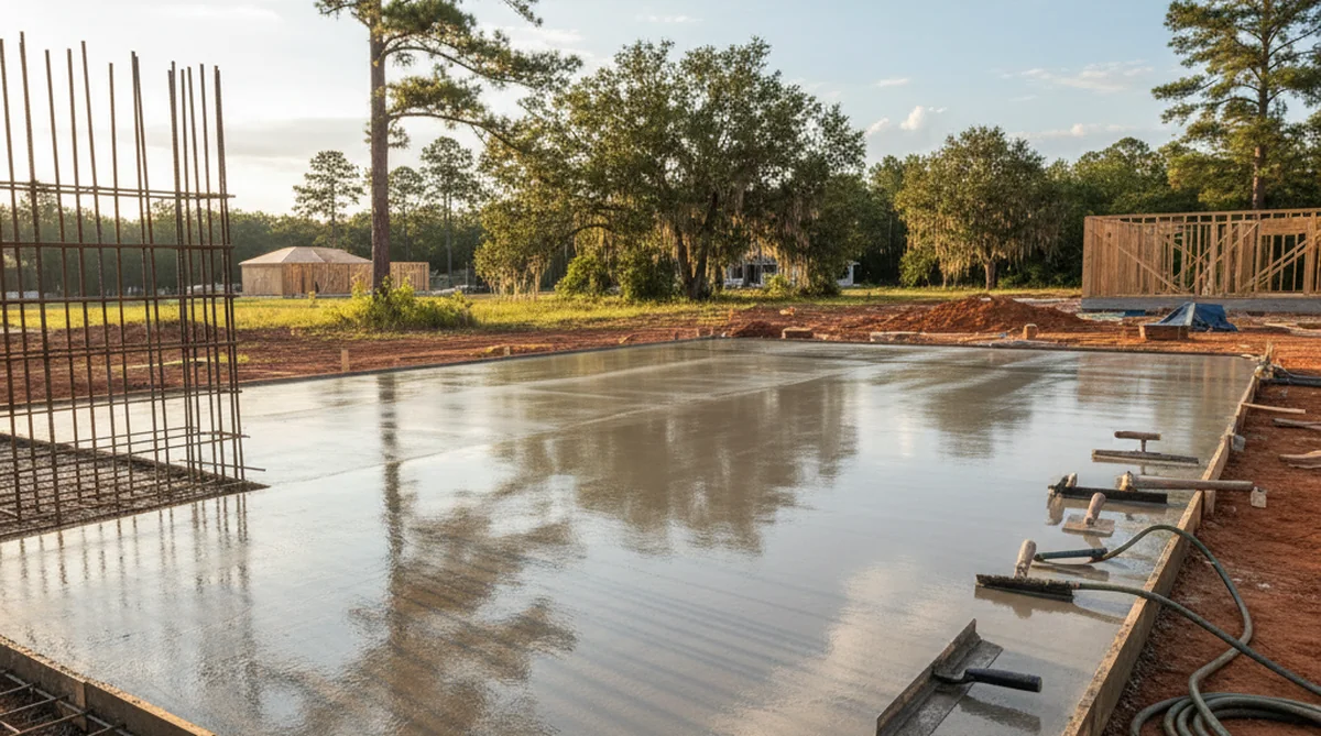 Freshly poured concrete slab in Sumter SC