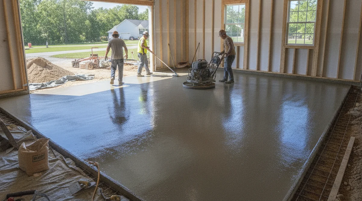 Freshly poured concrete garage floor slab in Orangeburg SC